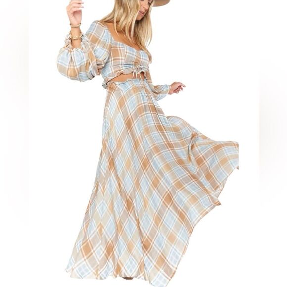 Show Me Your Mumu Plaid Maxi Skirt & Cropped Blouse Set - Picture 2 of 9